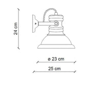 Ipari stílusú falilámpa technikai rajza.