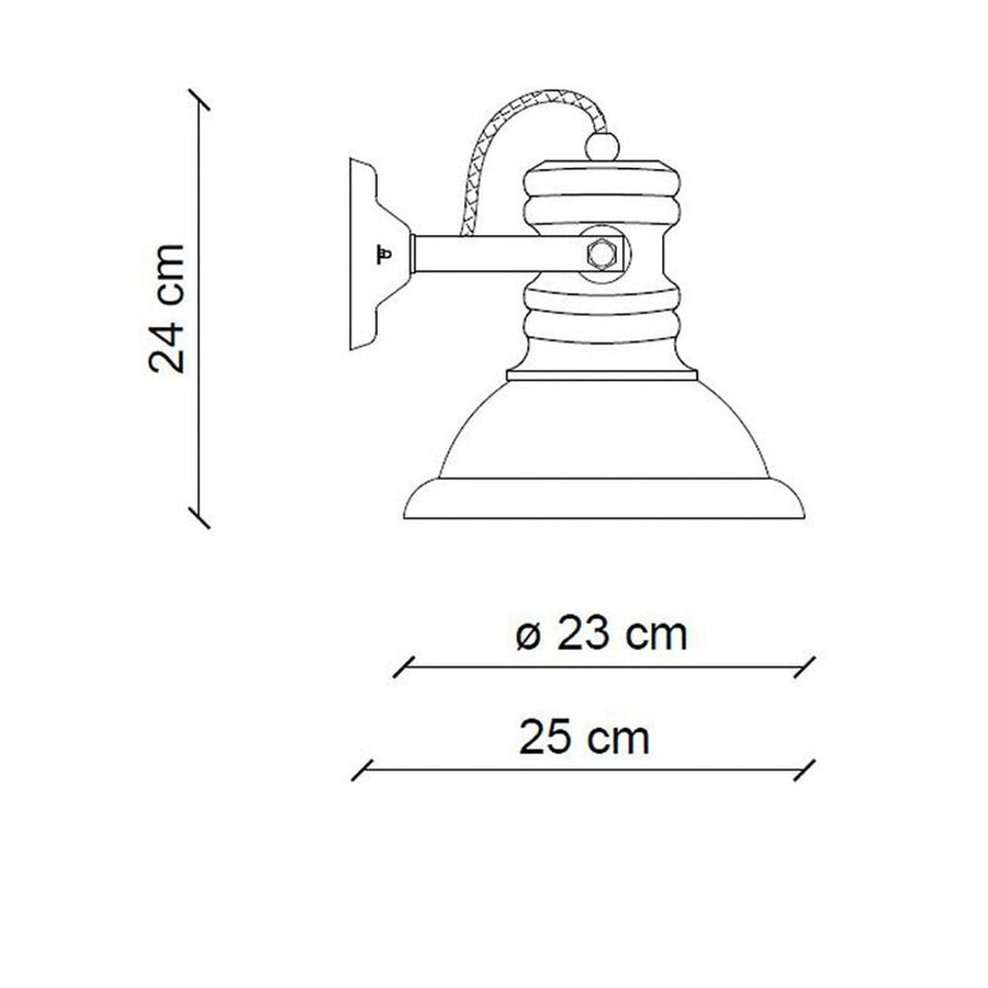 Ipari stílusú falilámpa technikai rajza.