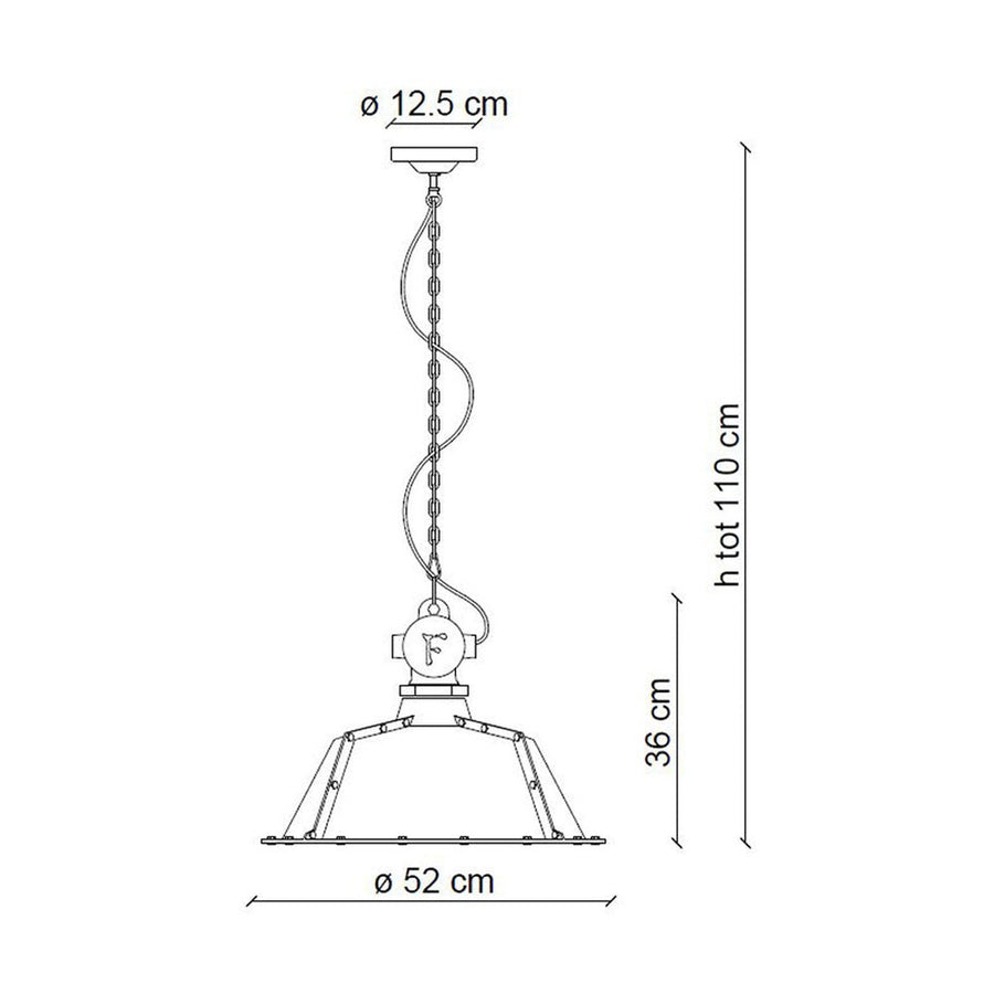 Ipari stílusú lámpa technikai rajza.