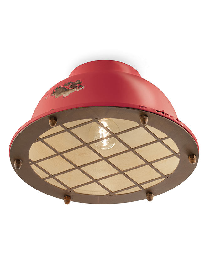 Vintage piros színű ipari stílusú kerámia mennyezeti lámpa.