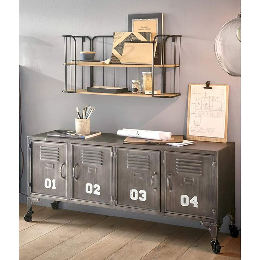 Ipari stílusú, antik szürke színű fém komód.