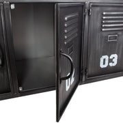 Ipari stílusú, antik szürke színű fém komód.