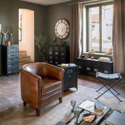 Antik szürke színű, ipari stílusú számozott fém komód.