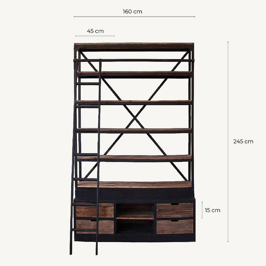 Ivalo könyvespolc méretezett nézet, 160x45x245 cm