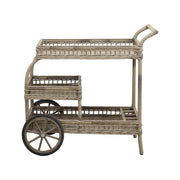 Antikszürke színű, műrattan kerti bárkocsi.