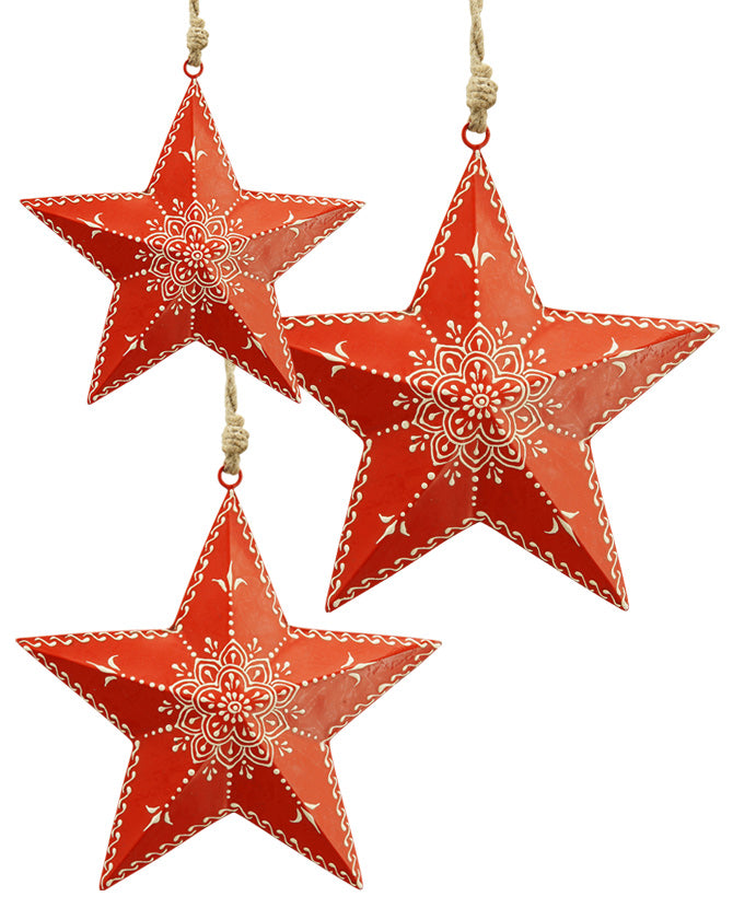 Piros színű karácsonyi fém dekor csillag.