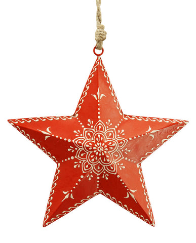 Piros színű karácsonyi fém dekor csillag.