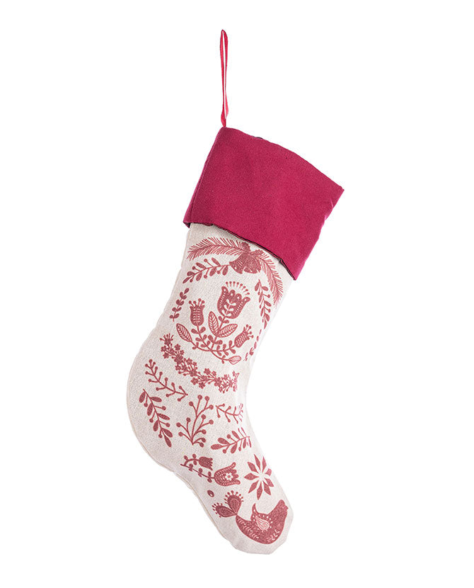 Krém és pink piros színárnyalatú, karácsonyi kandalló zokni. 