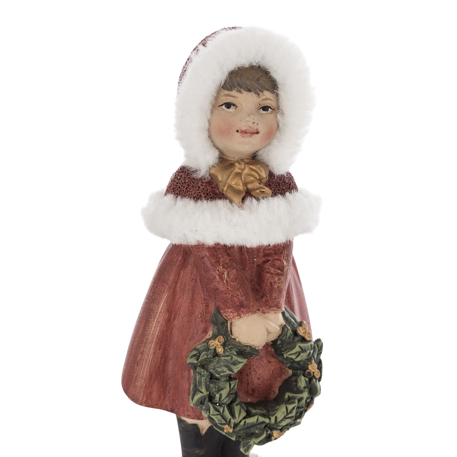 Piros színű karácsonyi kislány figura.