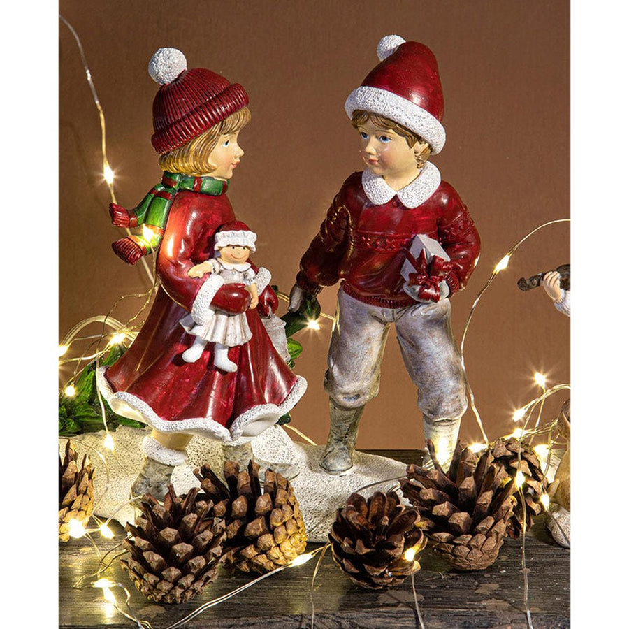 Karácsonyi kislány és kisfiú fenyőfával 19 cm "Christmas Heritage"