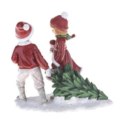 Karácsonyi kislány és kisfiú fenyőfával 19 cm "Christmas Heritage"