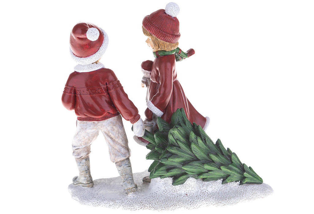 Karácsonyi kislány és kisfiú fenyőfával 19 cm "Christmas Heritage"