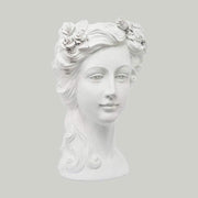 Női fejszobrot mintázó,, beültethető, fehér színű kaspó büszt..