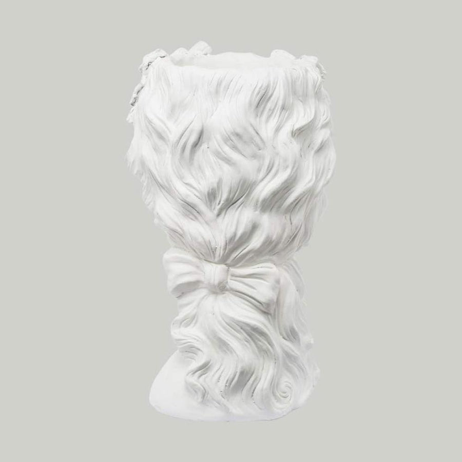 Női fejszobrot mintázó,, beültethető, fehér színű kaspó büszt..