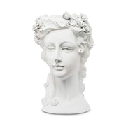 Női fejszobrot mintázó,, beültethető, fehér színű kaspó büszt..