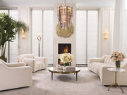 Krémszínű buklé szövettel kárpitozott dizájn fotel .