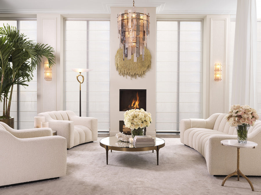 Krémszínű buklé szövettel kárpitozott dizájn fotel .