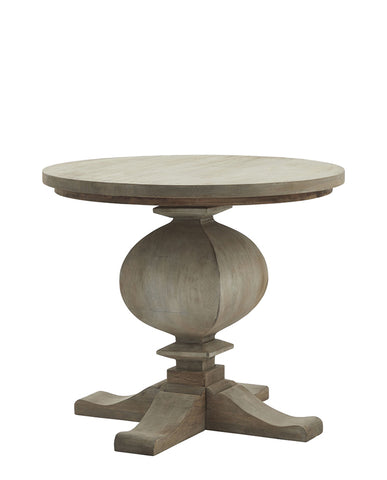 Keményfából készült, kerek formájú, tömörfa lerakóasztal.