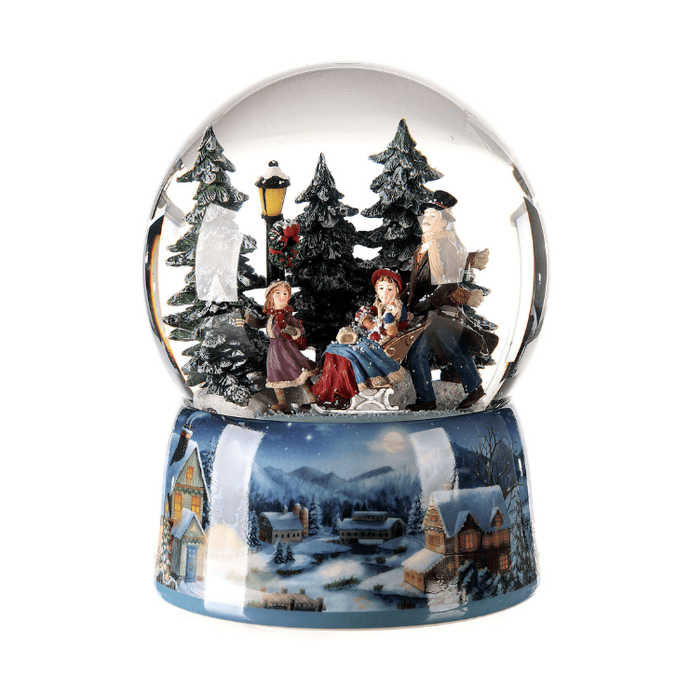 Korcsolyázó család - zenélő karácsonyi hógömb 20 cm "Music Box"