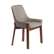 Bézs színű műbőrrel kárpitozott, kőrisfából készült, formatervezett dizájn étkezőszék.