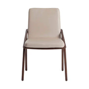 Bézs színű műbőrrel kárpitozott, kőrisfából készült, formatervezett dizájn étkezőszék.