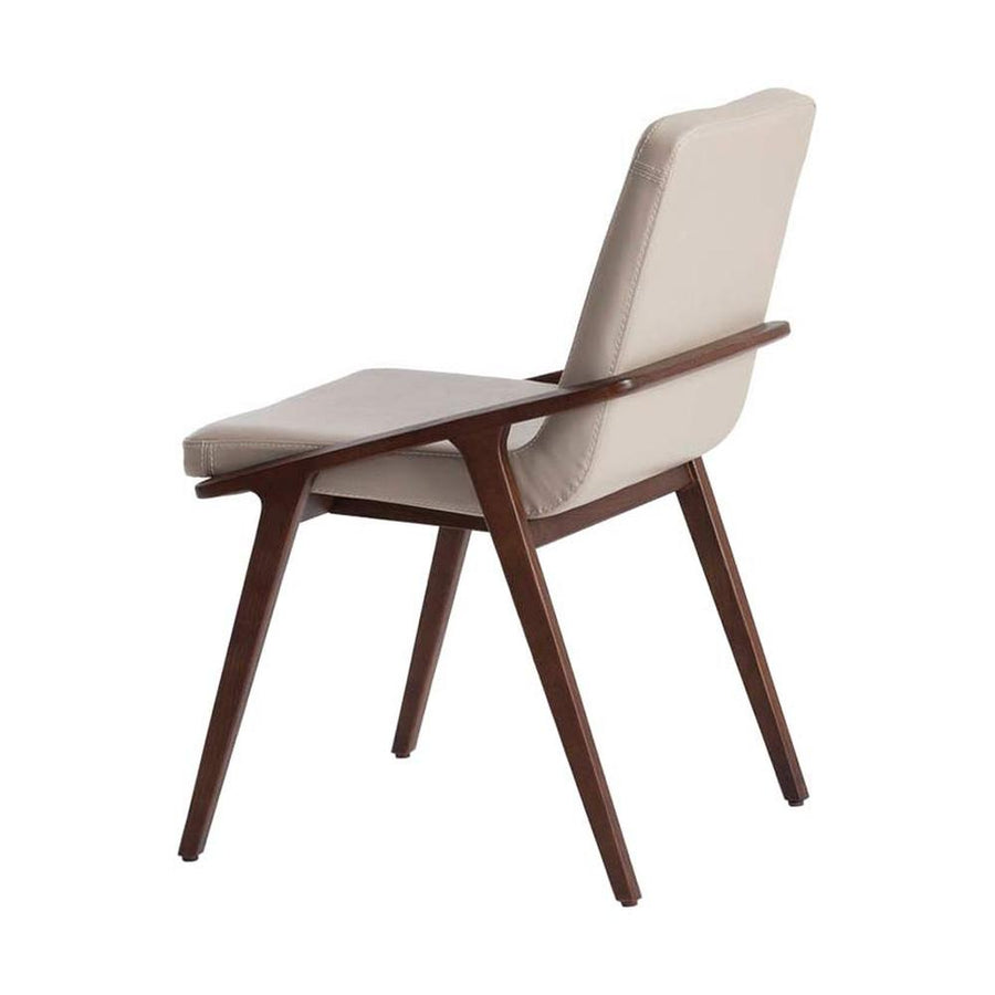 Bézs színű műbőrrel kárpitozott, kőrisfából készült, formatervezett dizájn étkezőszék.