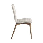 Krémszínű szövettel kárpitozott, kőrisfából készült, formatervezett dizájn étkezőszék.