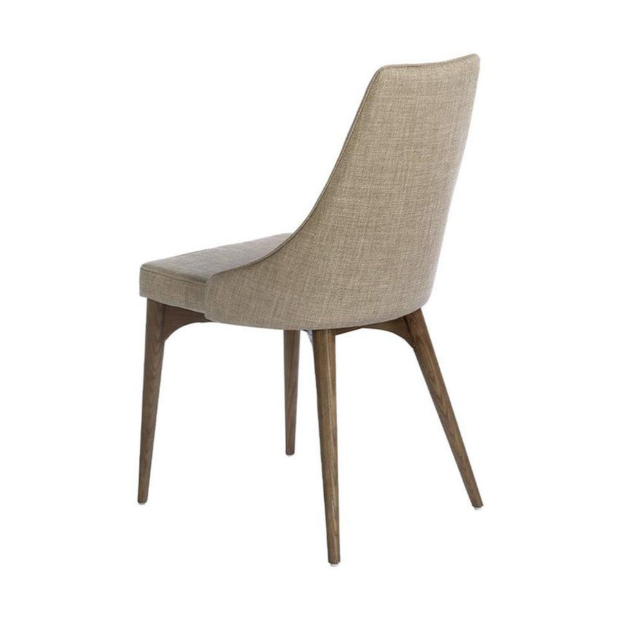 Bézs színű szövettel kárpitozott, kőrisfából készült, formatervezett dizájn étkezőszék.