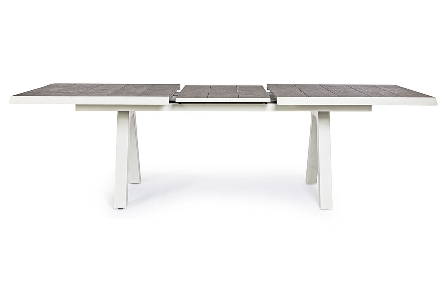 Krém színű kortárs kerti étkezőasztal.