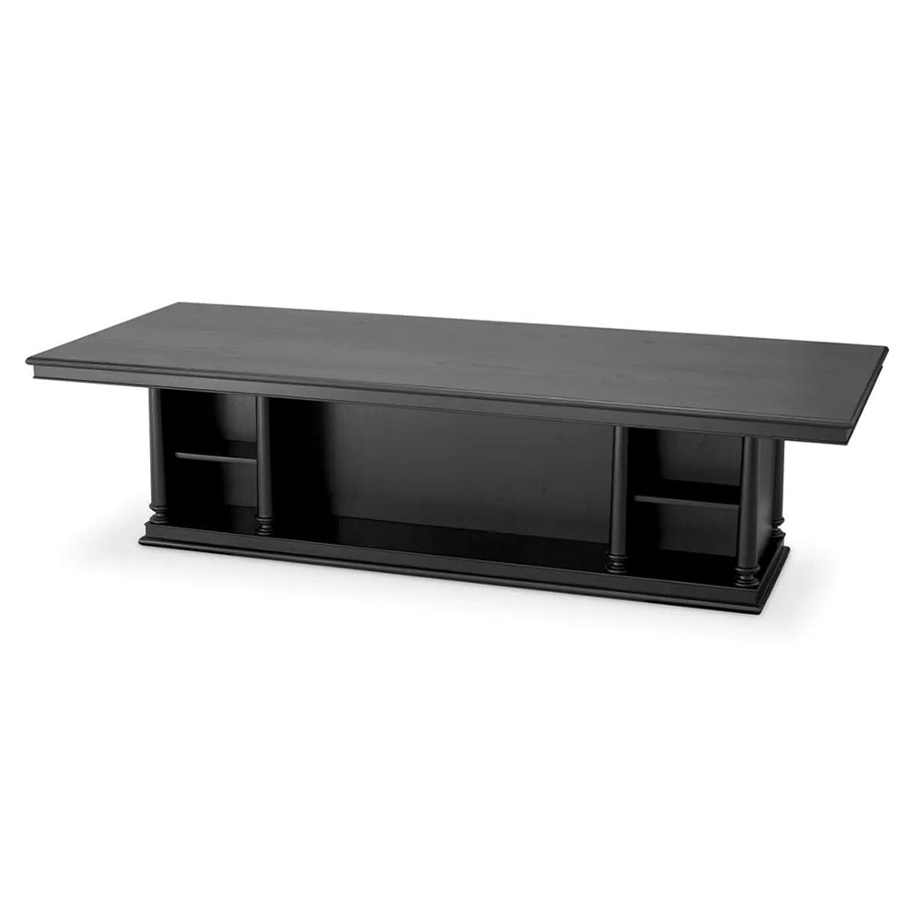 Fekete színű mindifa furnérból készült, formatervezett központi könyvtár asztal.