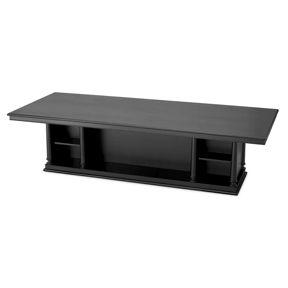 Fekete színű mindifa furnérból készült, formatervezett központi könyvtár asztal.