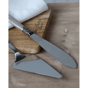 Antik pezsgőszínű, akril nyéllel rendelkező, vintage stílusú tortalapát és kés szett .