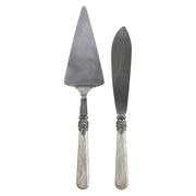 Antik pezsgőszínű, akril nyéllel rendelkező, vintage stílusú tortalapát és kés szett .