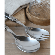 antik szén színű, akril nyéllel rendelkező, vintage stílusú salátás villa és kanál szett