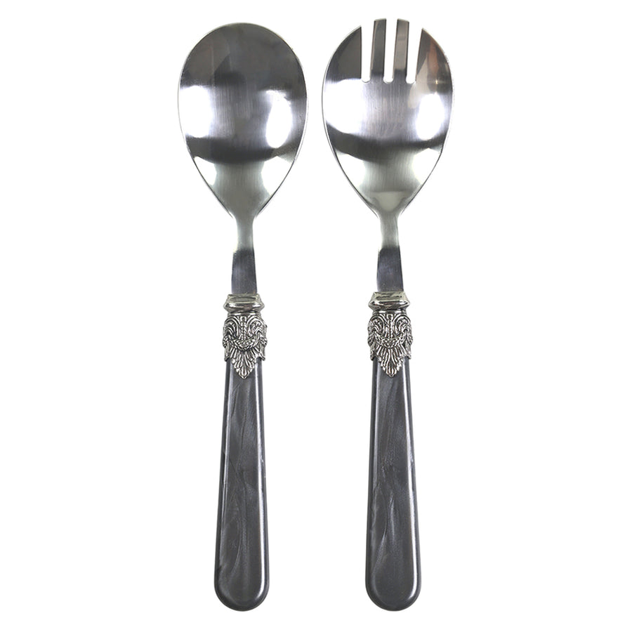 antik szén színű, akril nyéllel rendelkező, vintage stílusú salátás villa és kanál szett