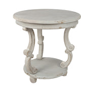 Antikolt felületű, szürke színű fa kisasztal.