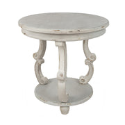 Antikolt felületű, szürke színű fa kisasztal.