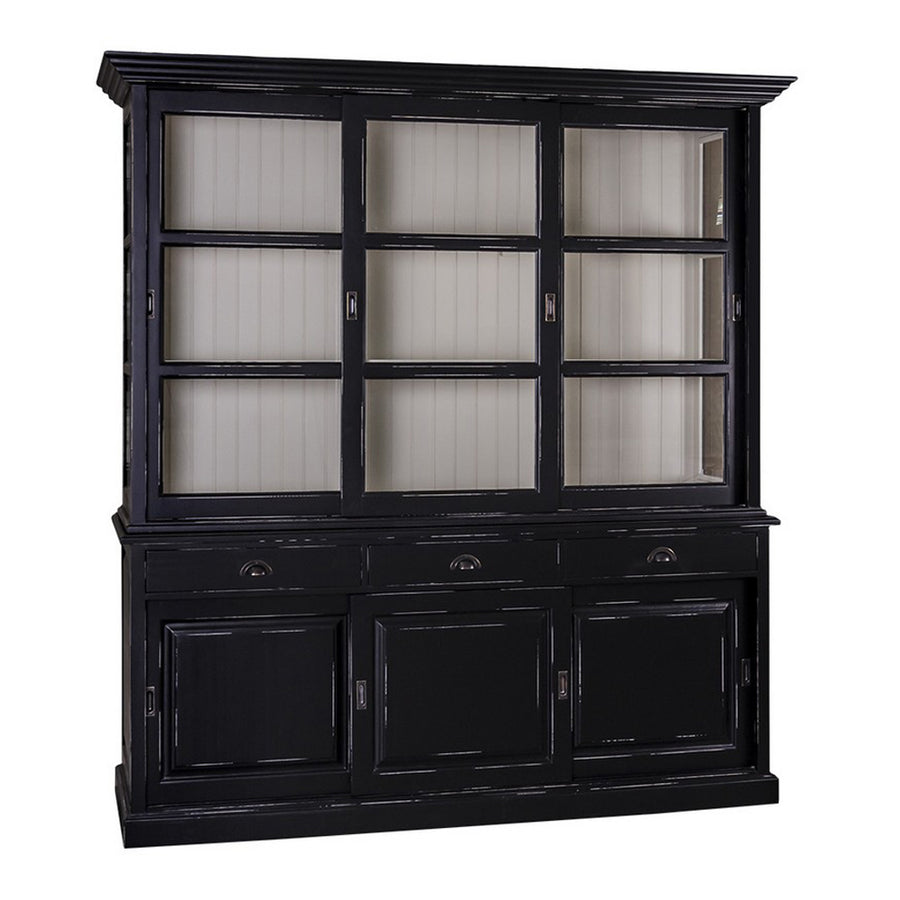 Fekete MAISON tálalószekrény világos belső hátlappal, rusztikus felületkezeléssel.