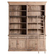 Koloniál stílusú,, létrával ellátott, tömör mangófából készült, óriás méretű kézműves könyvszekrény.