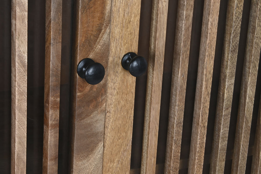 Mangófából és vasból készült, 2 ajtós tároló szekrény.