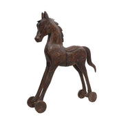 Mangófából faragott, barna színű ló figura.