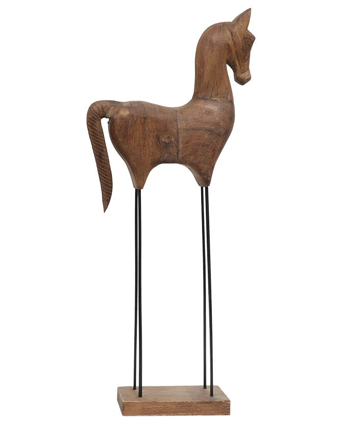 Mangófából faragott, natúr színű ló figura