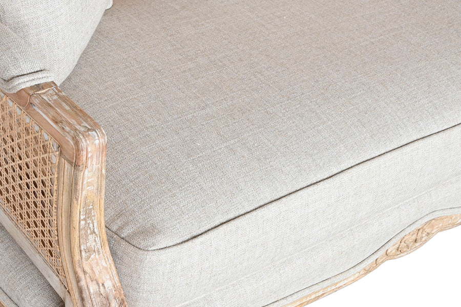 Koloniál stílusú, antikolt faragott mangófából készült, natúr színű, rattan betétes hintó szófa.