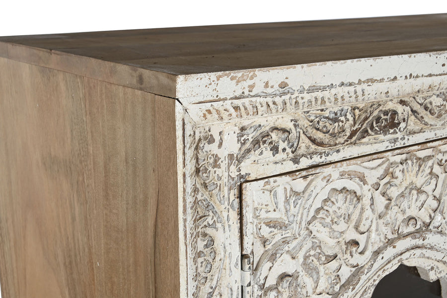 Faragott mangófa tálalószekrény 193 cm antik fehér "Amar"