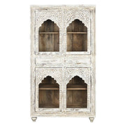 Faragott mangófa tálalószekrény 193 cm antik fehér "Amar"