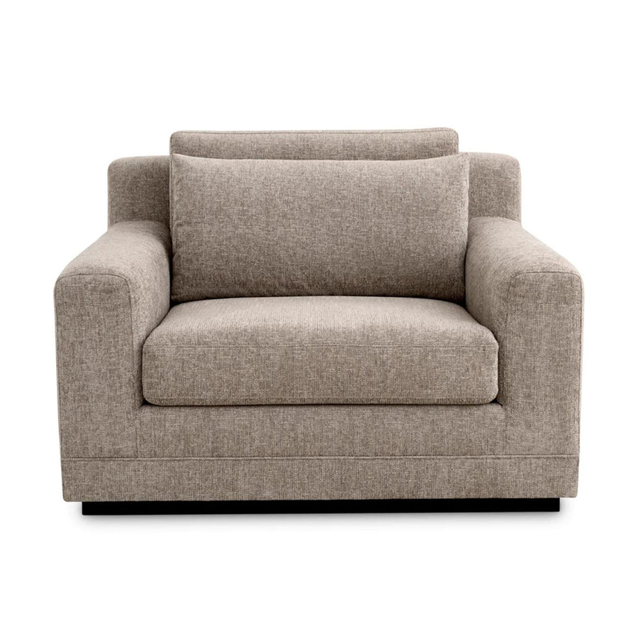 Taupe színű, hunt zsenília szövettel kárpitozott exkluzív fotel .