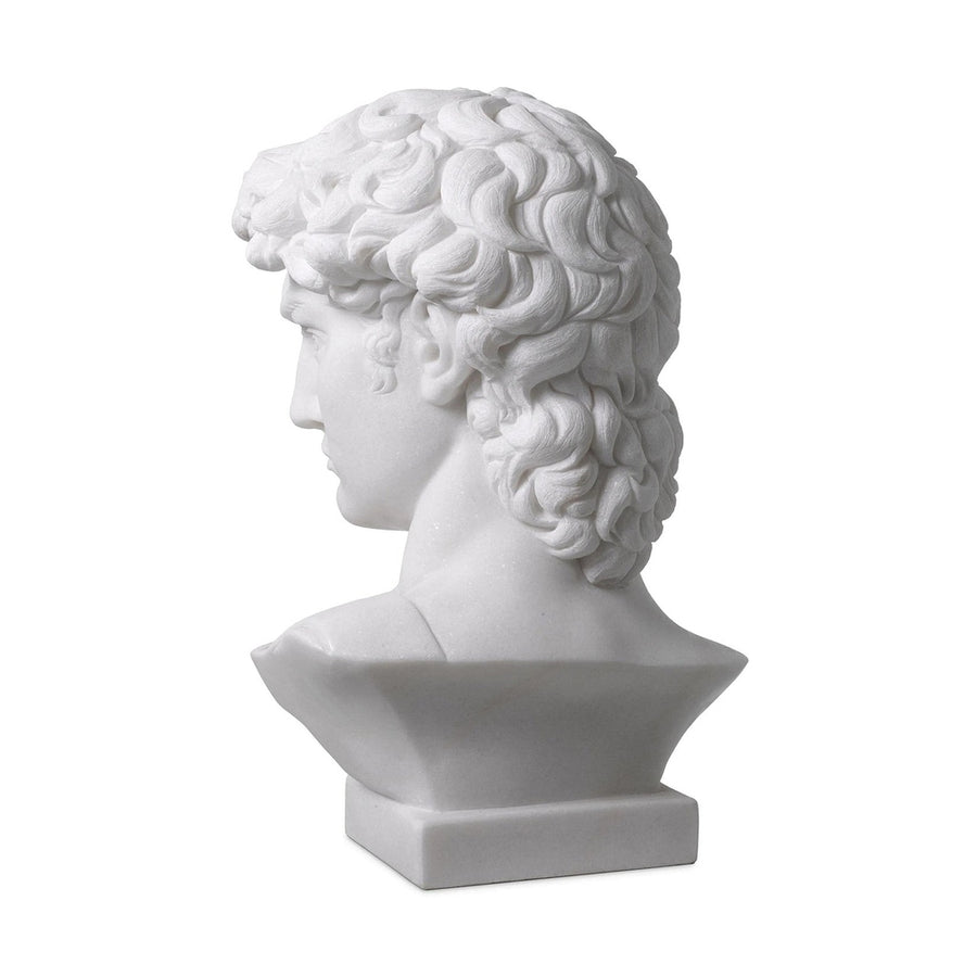 Fehér márványból faragott Dávid fej mellszobor