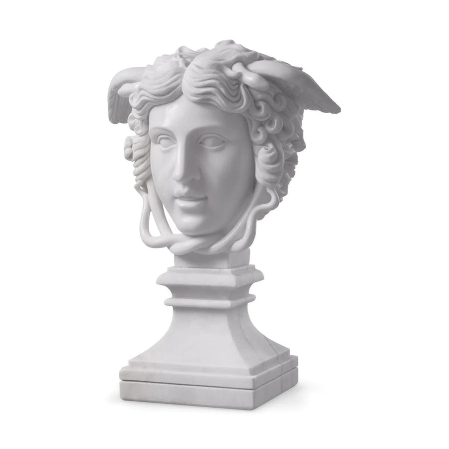 Fehér márványból faragott Medúza fej mellszobor..