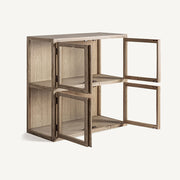 Nyitott ajtajú Masein moduláris vitrin – belső polcokkal.