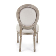 Fehér pigmentes olajjal kezelt, tömör nyírfából készült, ekrüszínű pamutvászonnal kárpitozott szék.